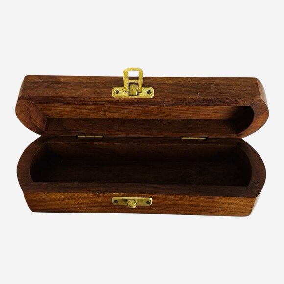 Vintage Handcrafted Wooden Keepsake Box Brass Latch Jewelry Trinket Storage 8” - Picture 2 of 3